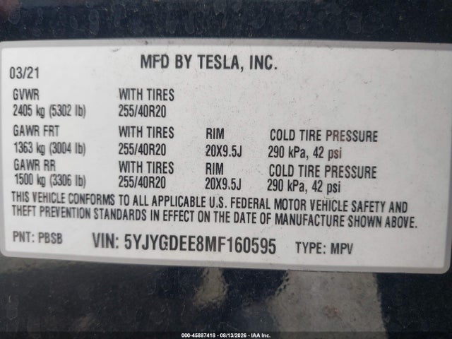 2021 TESLA MODEL Y LONG RANGE DUAL MOTOR ALL-WHEEL DRIVE 9