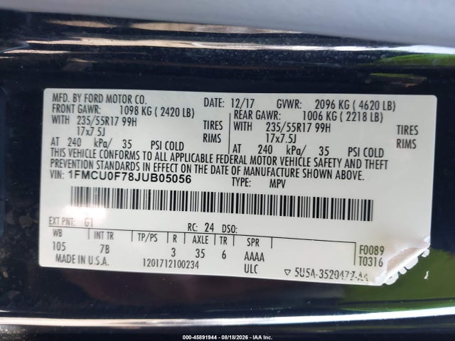 2018 FORD ESCAPE S 9