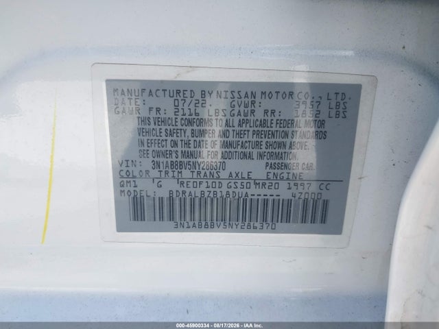 2022 NISSAN SENTRA S XTRONIC CVT 9