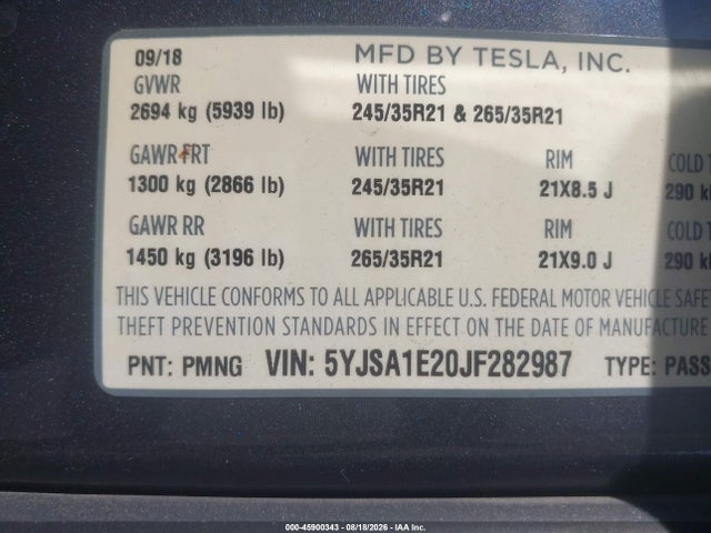 2018 TESLA MODEL S 100D/75D/P100D 9