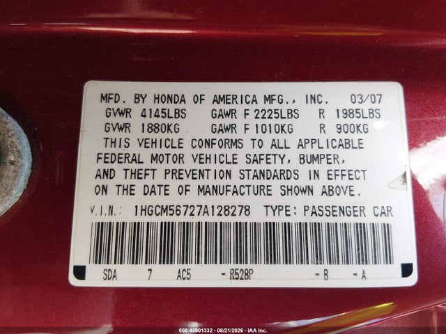 2007 Honda ACCORD 2.4 EX — фото 9