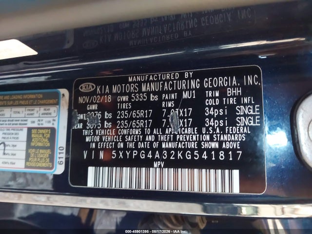 2019 KIA SORENTO 2.4L LX 9