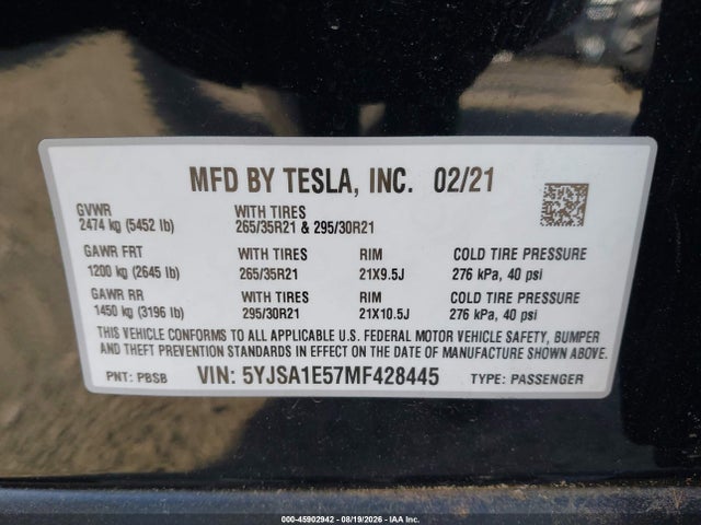 صورة 9 لـ 2021 Tesla MODEL S LONG RANGE DUAL MOTOR ALL-WHEEL DRIVE