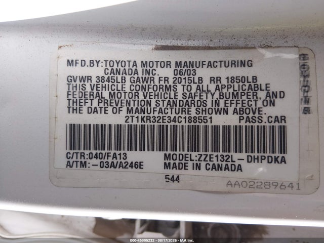 2004 Toyota MATRIX STANDARD 照片 9
