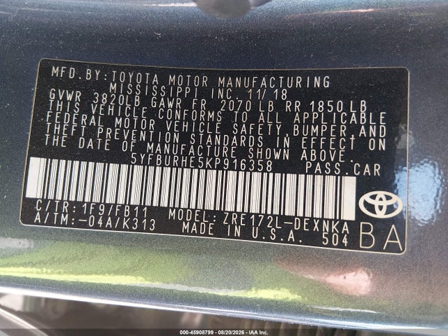 2019 TOYOTA COROLLA LE 9