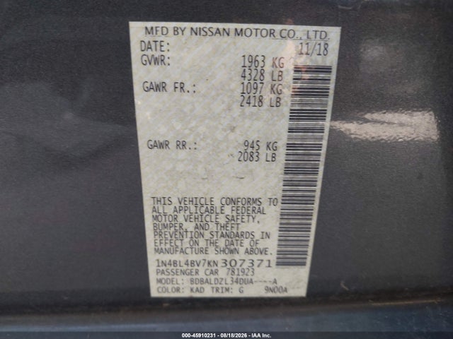 2019 NISSAN ALTIMA 2.5 S 9