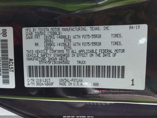2019 TOYOTA TUNDRA LIMITED 5.7L V8 9