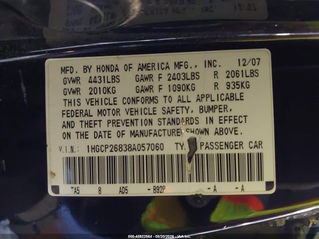2008 Honda ACCORD 2.4 EX-L photo 9