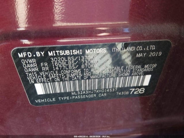 2019 MITSUBISHI MIRAGE ES 9