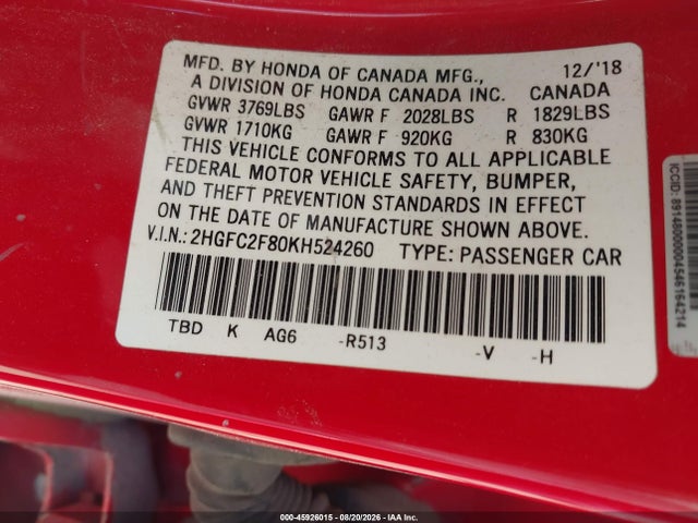 2019 HONDA CIVIC SPORT 9