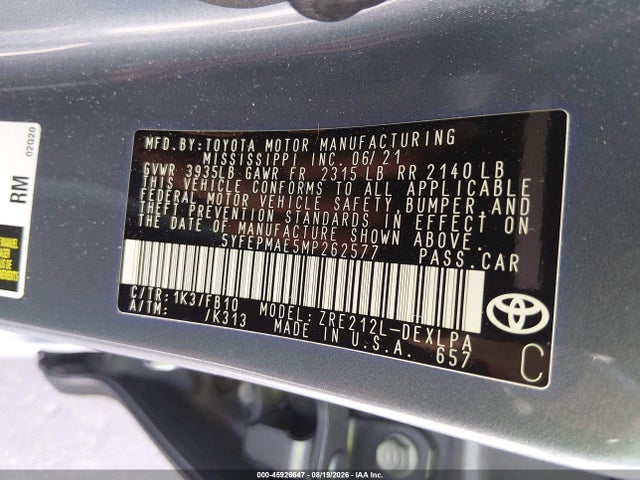 2021 TOYOTA COROLLA LE 9