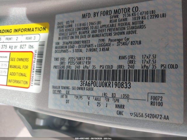 2019 FORD FUSION HYBRID SE 9