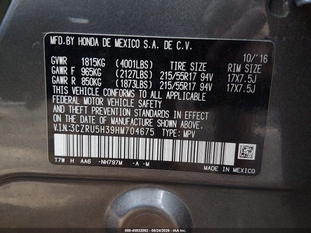 2017 HONDA HR-V LX 9