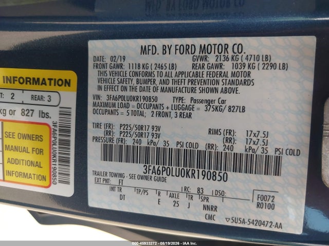 2019 FORD FUSION HYBRID SE 9