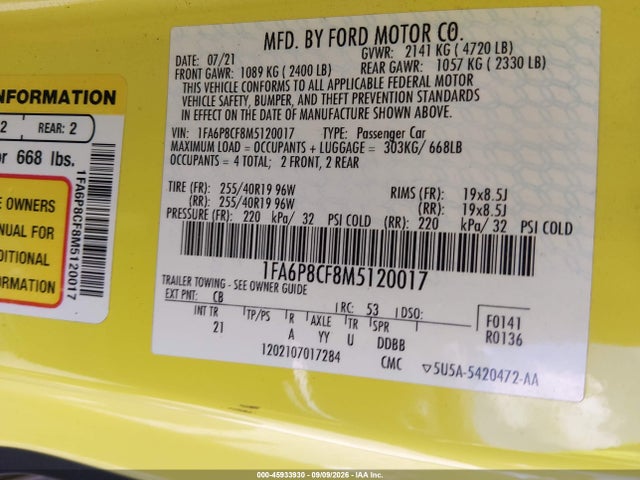 2021 FORD MUSTANG GT FASTBACK 9