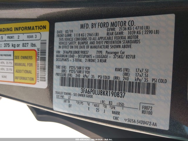 2019 FORD FUSION HYBRID SE 9