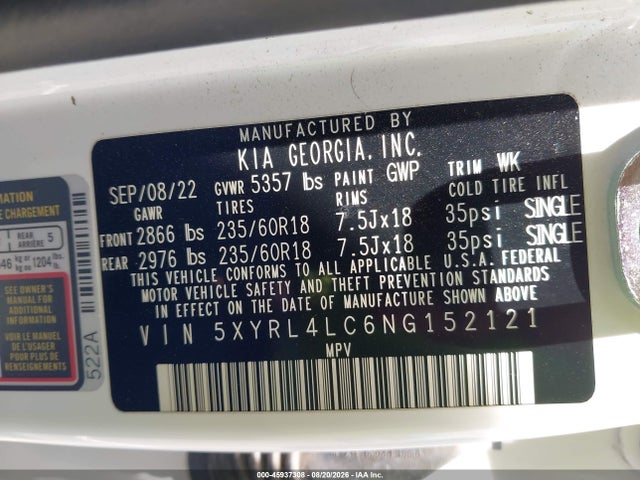 2022 KIA SORENTO S 9