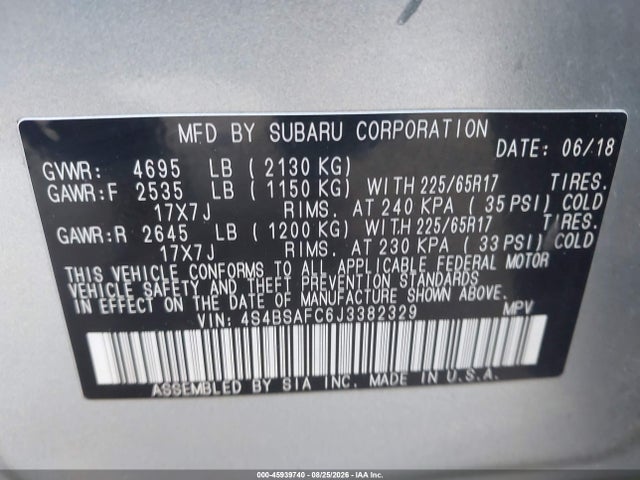 2018 SUBARU OUTBACK 2.5I PREMIUM 9