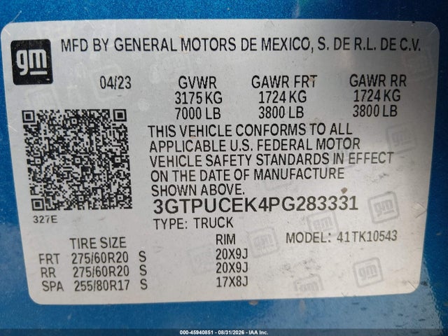 2023 GMC SIERRA 1500 4WD SHORT BOX ELEVATION WITH 3SB 9