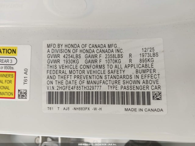 2026 HONDA CIVIC HYBRID SPORT/SPORT TOURING 9