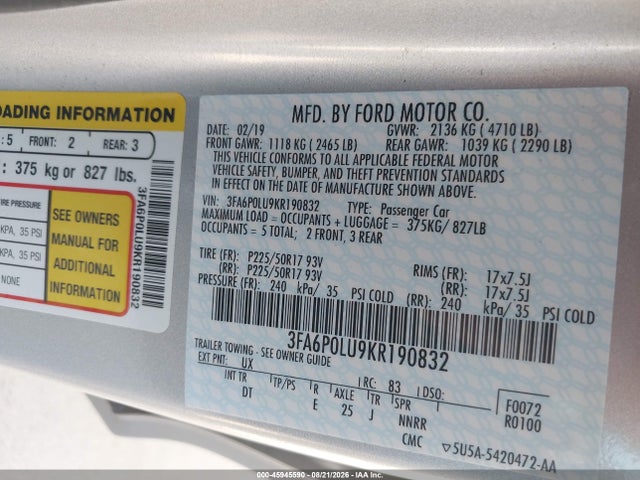 2019 FORD FUSION HYBRID SE 9