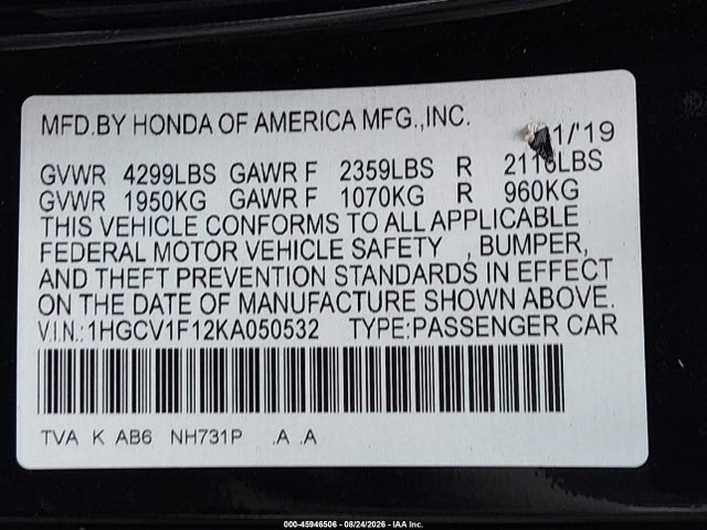 2019 HONDA ACCORD LX 9