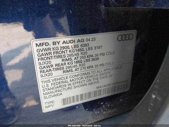 2023 AUDI Q7 PREMIUM 45 TFSI QUATTRO TIPTRONIC 9