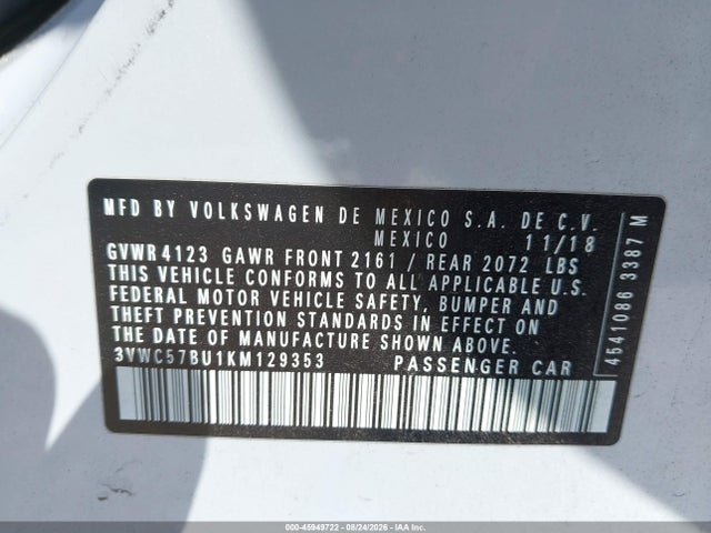 2019 VOLKSWAGEN JETTA 1.4T R-LINE/1.4T S/1.4T SE 9