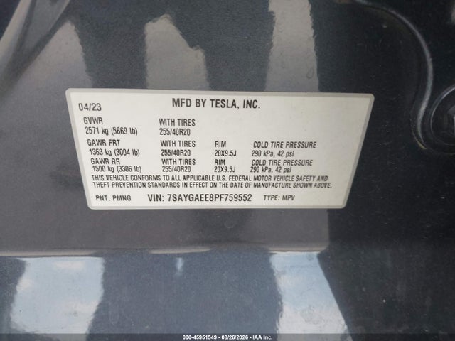 2023 TESLA MODEL Y AWD/LONG RANGE DUAL MOTOR ALL-WHEEL DRIVE 9
