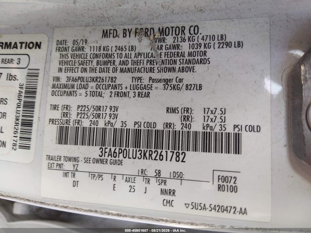 2019 FORD FUSION HYBRID SE 照片 9