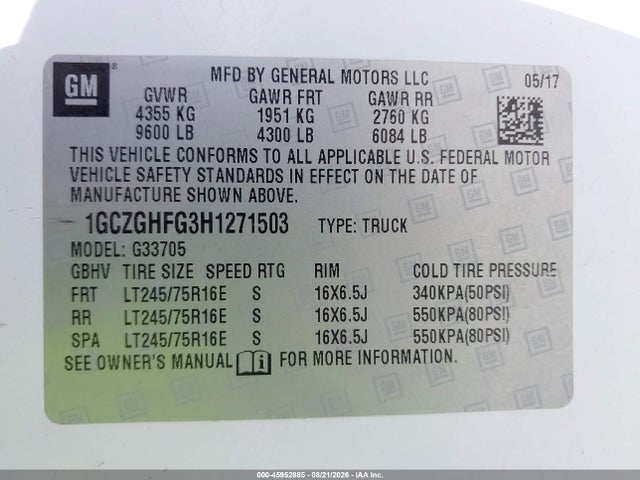 2017 CHEVROLET EXPRESS 3500 WORK VAN 9