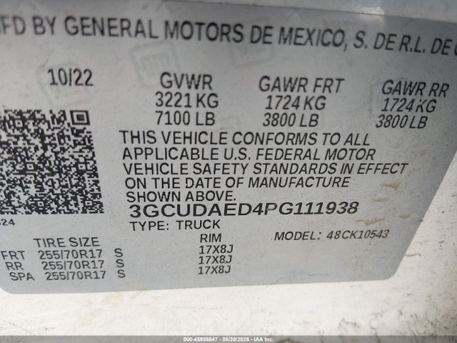 2023 CHEVROLET SILVERADO 1500 4WD SHORT BED WT 9