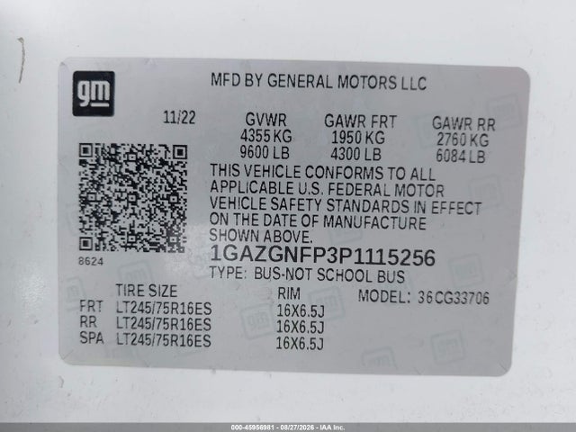 2023 CHEVROLET EXPRESS PASSENGER RWD 3500 EXTENDED WHEELBASE LS 9