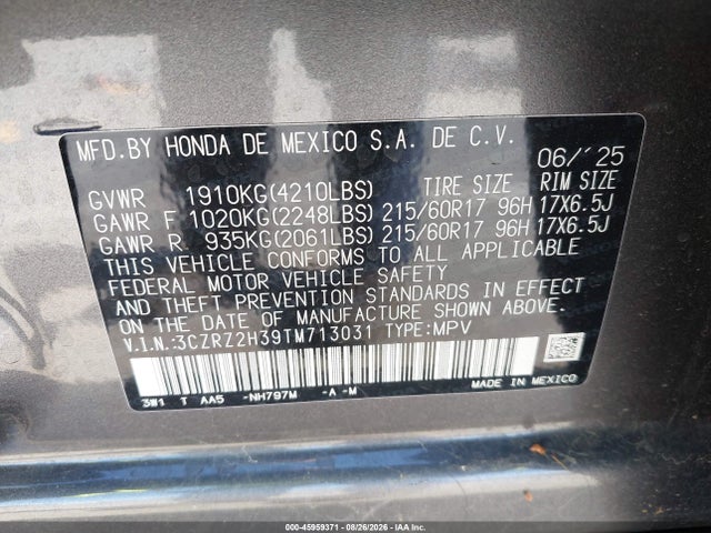 2026 HONDA HR-V AWD LX 9