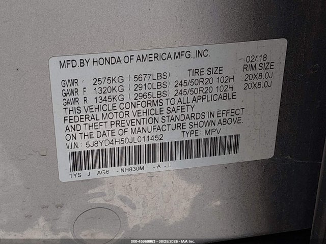 2018 ACURA MDX TECHNOLOGY PACKAGE ACURAWATCH PLUS PKG 9