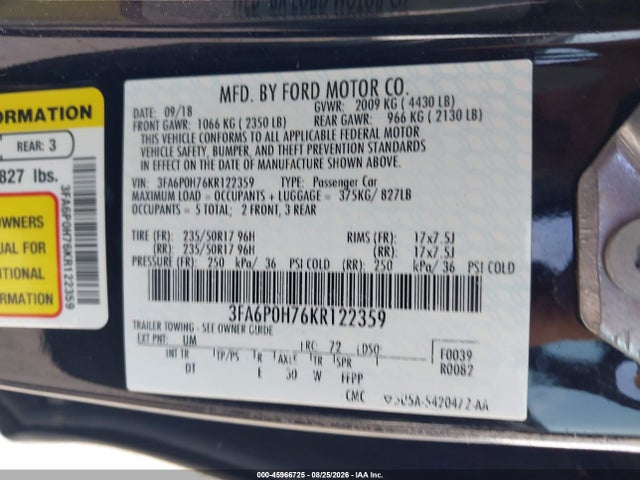 2019 FORD FUSION SE 9