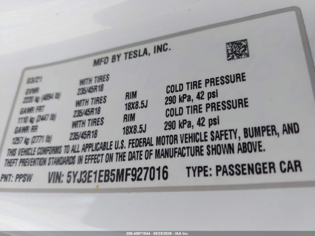 2021 Tesla MODEL 3 LONG RANGE DUAL MOTOR ALL-WHEEL DRIVE 照片 9