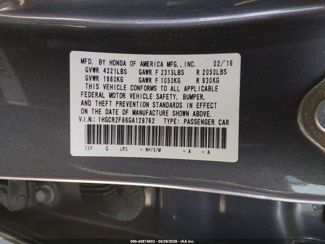 2016 Honda ACCORD EX-L 照片 9