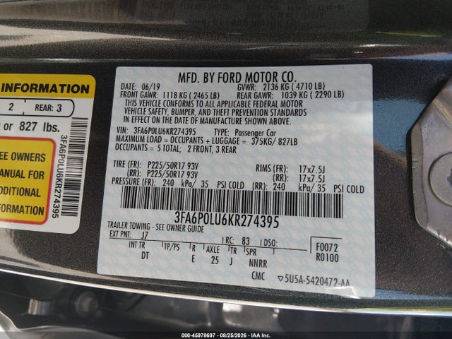 2019 FORD FUSION HYBRID SE 9