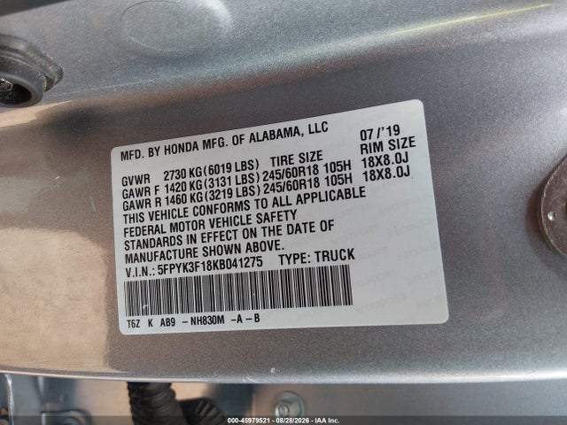 2019 Honda RIDGELINE SPORT 照片 9