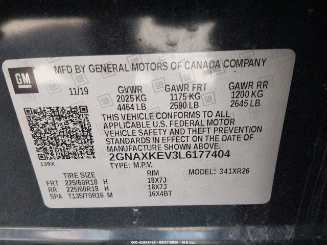 2020 CHEVROLET EQUINOX FWD LT 1.5L TURBO 9