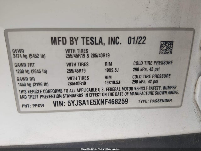 2022 TESLA MODEL S DUAL MOTOR ALL-WHEEL DRIVE 9