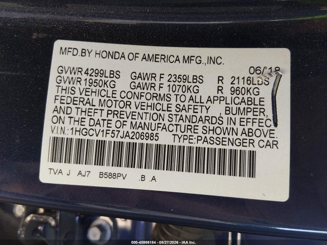 2018 HONDA ACCORD EX-L 9