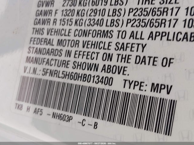 2017 HONDA ODYSSEY EX-L 9