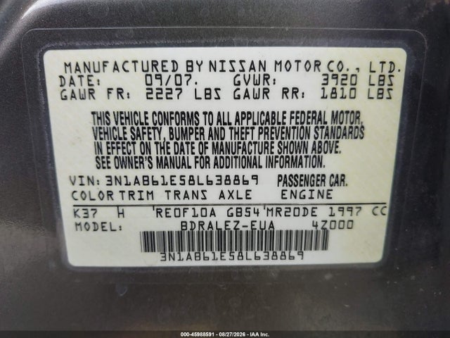 2008 Nissan SENTRA 2.0 S 照片 9