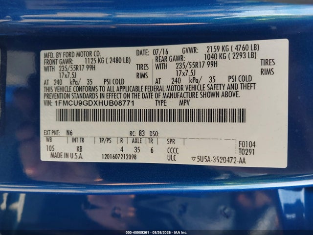 2017 FORD ESCAPE SE 9