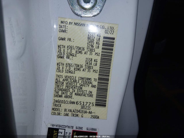 2022 NISSAN FRONTIER KING CAB S 4X2 9