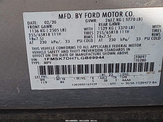 2020 FORD EXPLORER XLT 9