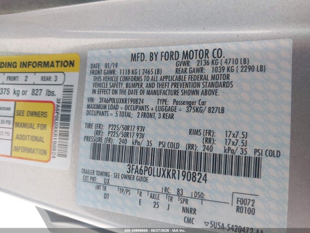 2019 FORD FUSION HYBRID SE 9