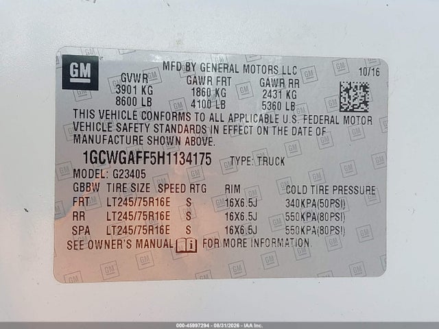 2017 CHEVROLET EXPRESS 2500 WORK VAN 9